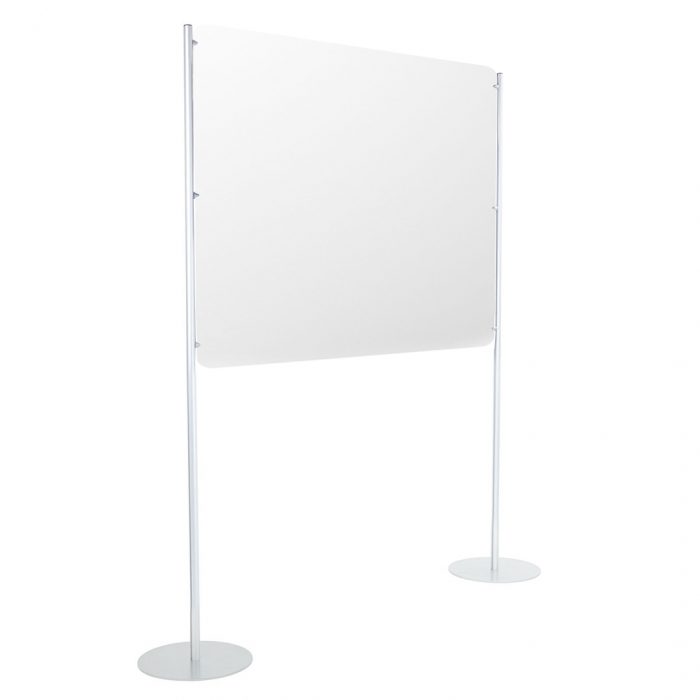 Pannello espositivo H 200 cm con dibond bianco 150x100H su basi tonde - immagine 1