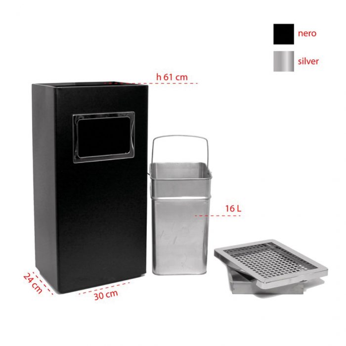 Posacenere rettangolare nero con cestino interno 30x24x60H cm - immagine 9