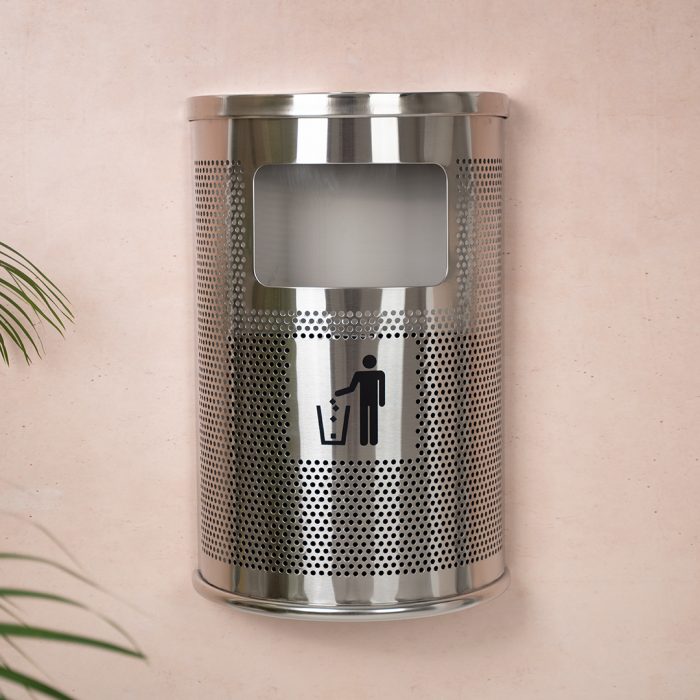 Posacenere da parete acciaio con cestino semi circolare 40x23x63H cm - immagine 3