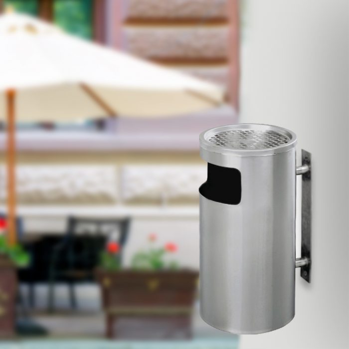 Posacenere da parete acciaio con cestino rotondo 25x51H cm - immagine 8
