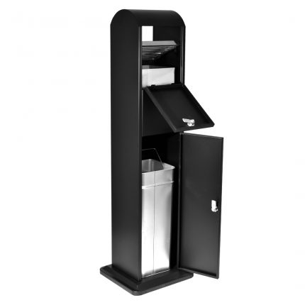 Posacenere a colonna nero con cestino e doppia serratura 34x31x120H