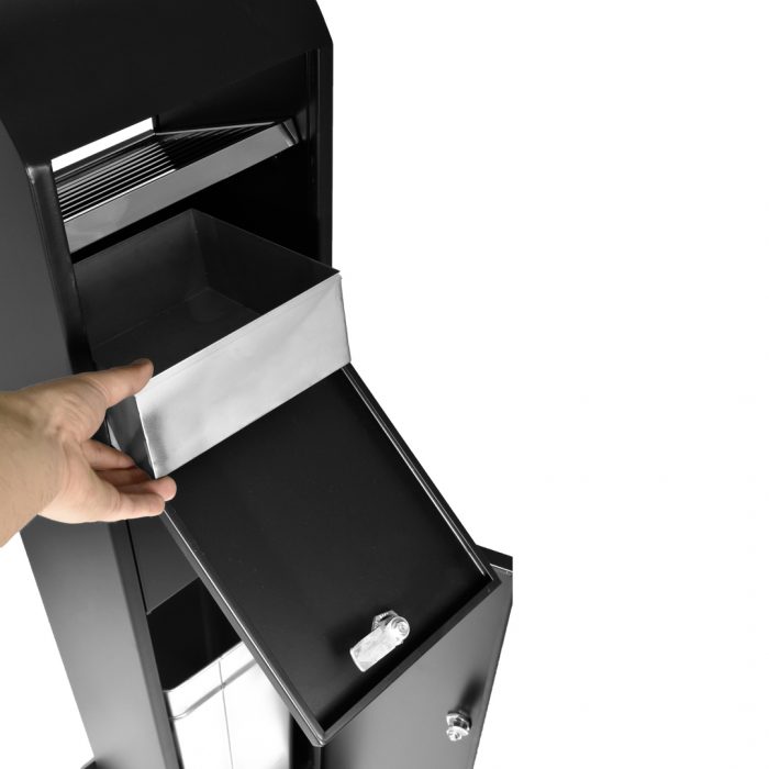 Posacenere a colonna nero  con cestino e doppia serratura 34x31x120H - immagine 4