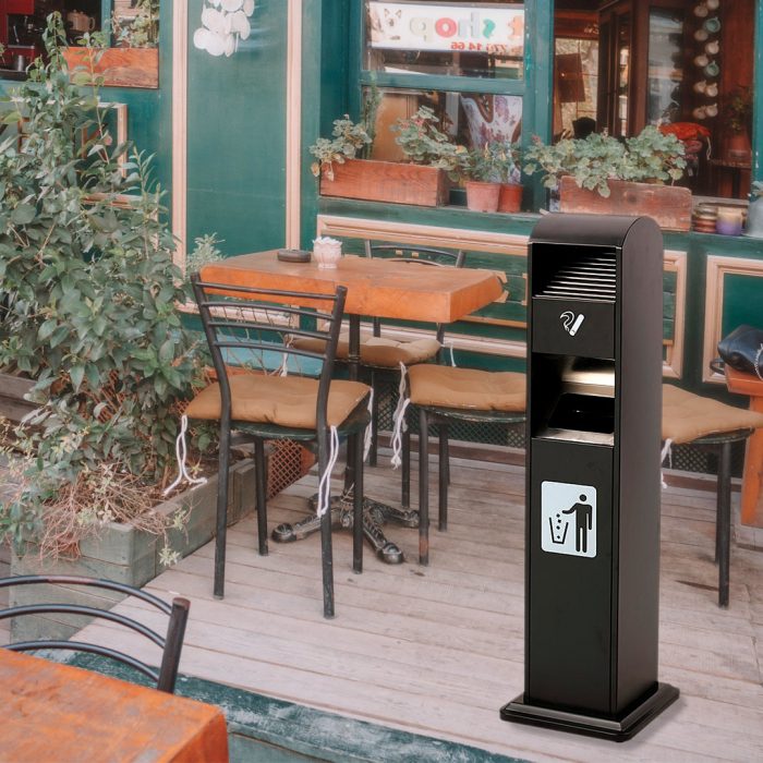 Posacenere a colonna nero  con cestino e doppia serratura 34x31x120H - immagine 8