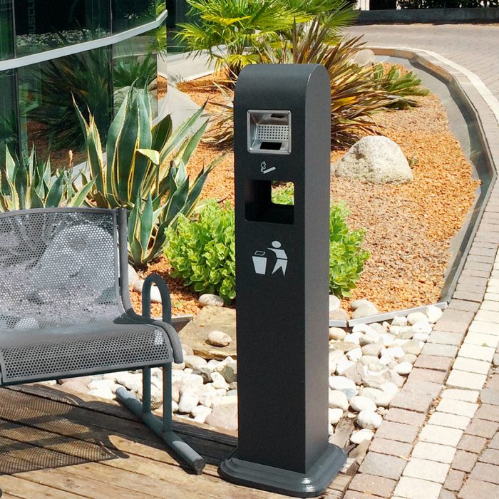 Posacenere a colonna antracite bifacciale con serratura laterale 34x31x120H cm - immagine 9