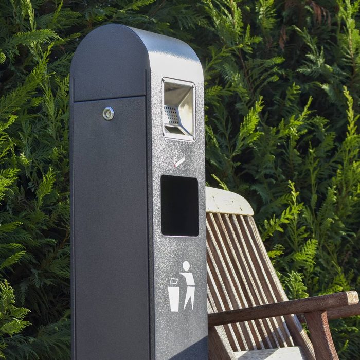 Posacenere a colonna antracite bifacciale con serratura laterale 34x31x120H cm - immagine 4