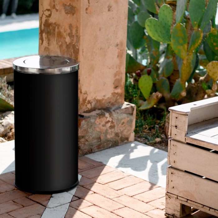 Cestino rotondo nero con coperchio girevole 38x73H cm - immagine 7