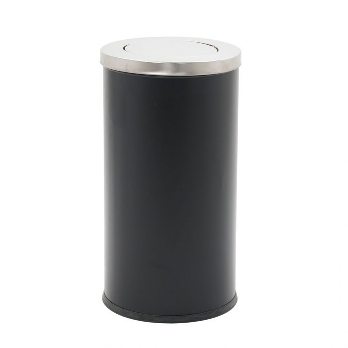 Cestino rotondo nero con coperchio girevole 38x73H cm - immagine 6