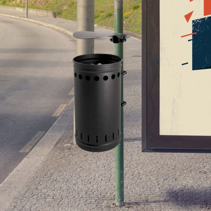 Cestino nero inclinabile con aggancio per palo e copertura 31x47x48H cm - immagine 4