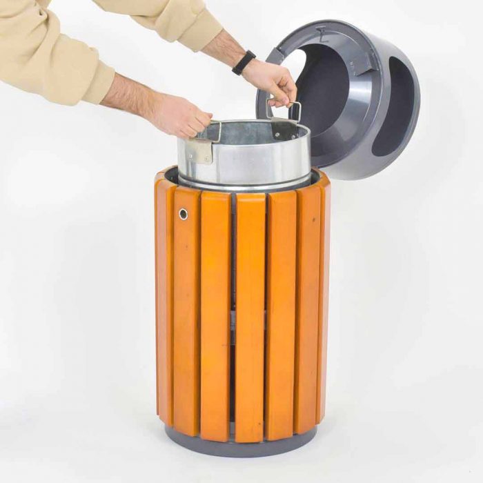 Cestino porta rifiuti con doghe in legno - 40lt - immagine 7