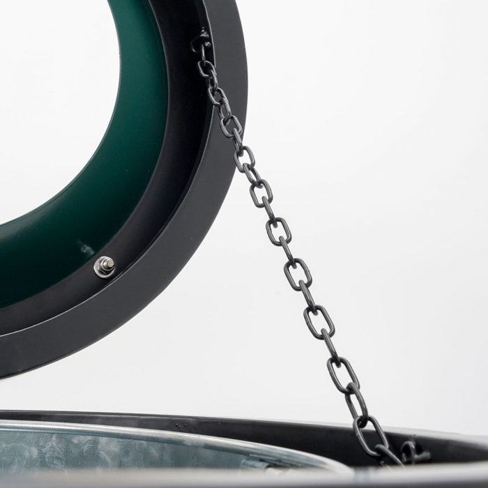 Pattumiera differenziata in metallo verniciato nero a tre scomparti completo di kit pittogrammi - Capacità totale 120 Lt. - immagine 2