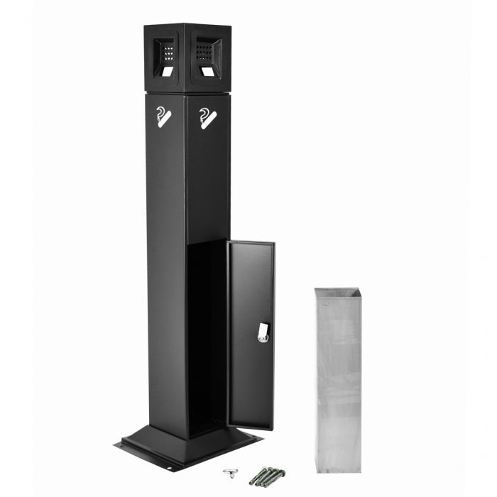 Posacenere a colonna nero con testa quadrata e serratura 25x25x108H cm - immagine 1