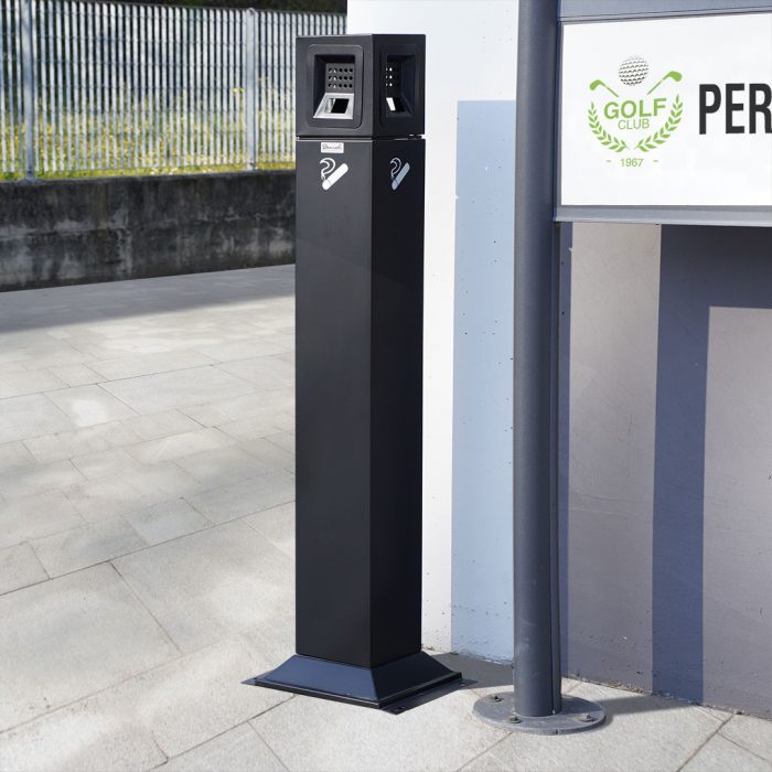 Posacenere a colonna nero con testa quadrata e serratura 25x25x108H cm - immagine 7